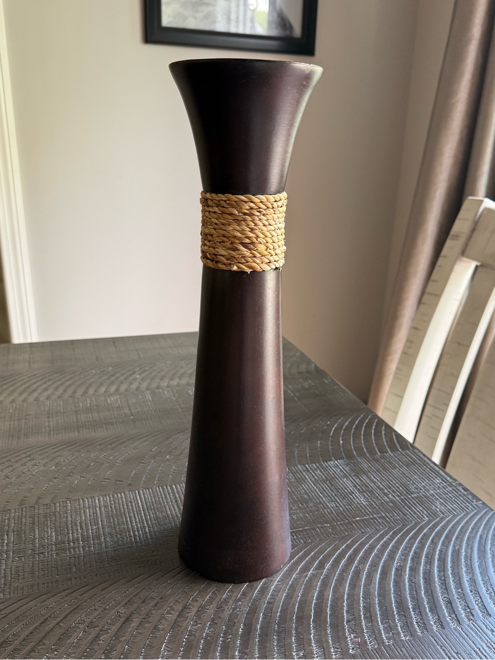 Dark Brown Decorative Tapered Vase with Woven Accent